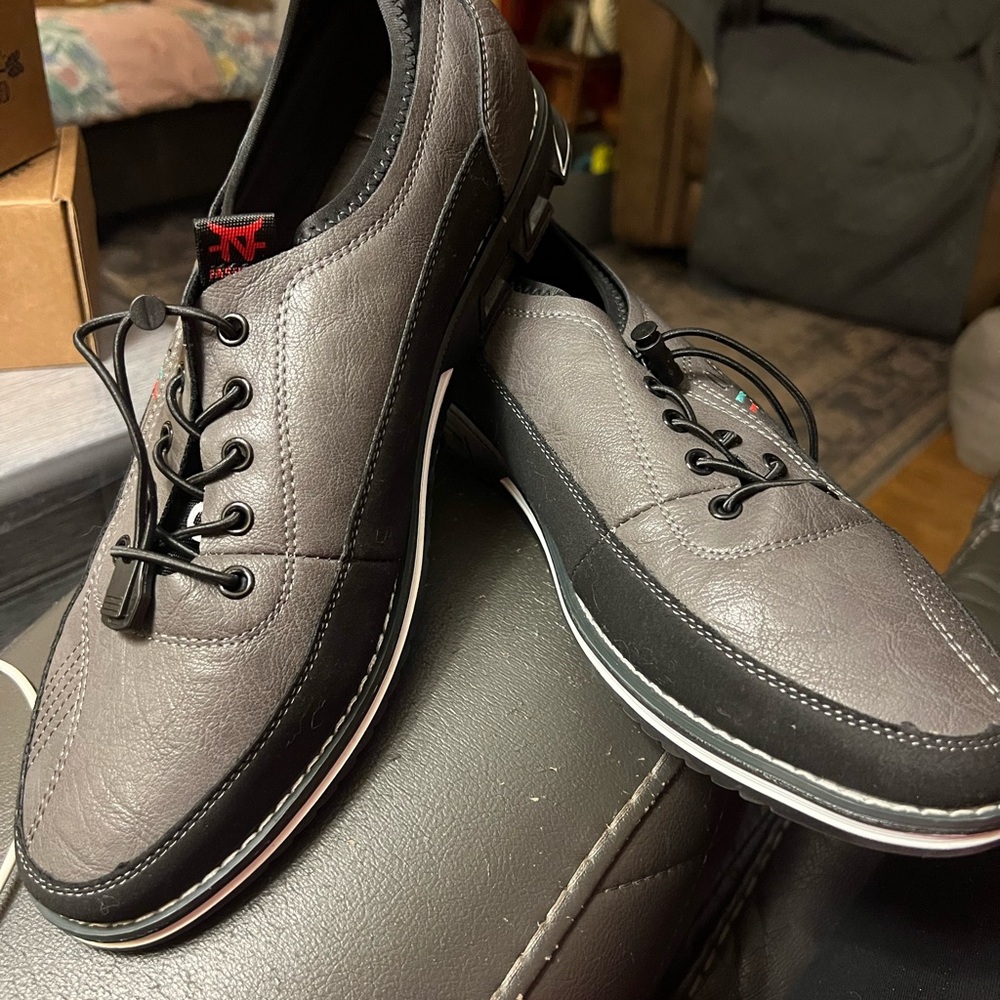Sleek Gray and Black Lace-Up Oxfords